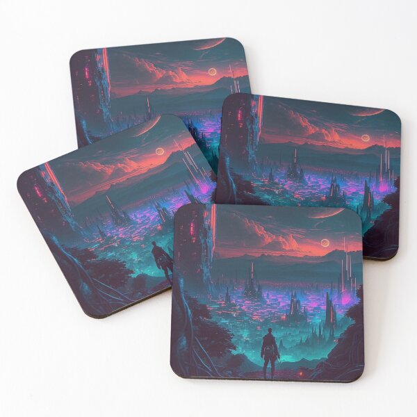 Item preview, Glowing Neon Landscape with Sci-fi city designed and sold by iDezine GD.