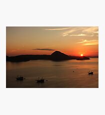 Silhouette boats at Padar Island in Flores, Indonesia. Photographic Print