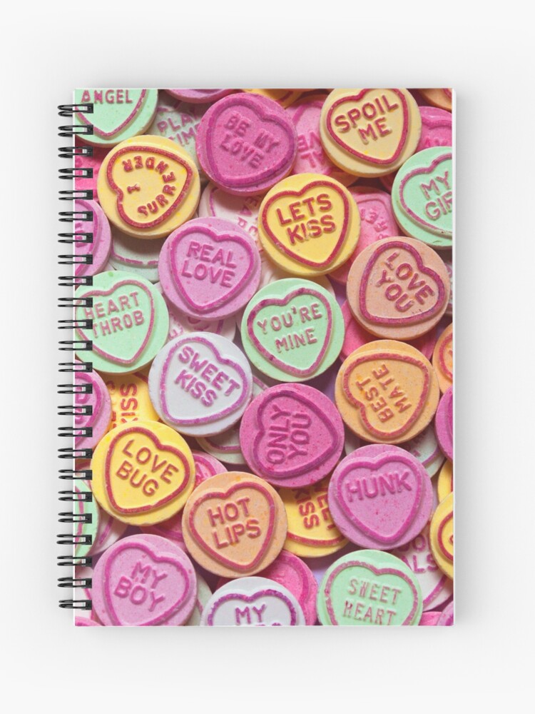 Vibrant Pile Of Love Hearts Candy Sweets Spiral Notebook By Grinningskull Redbubble