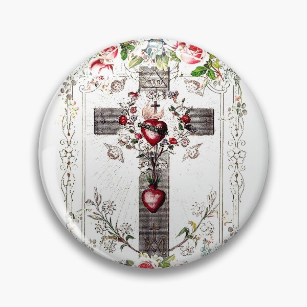 Item preview, Vintage Cross with Sacred Hearts of Jesus and Mary designed and sold by PhaedraArt.