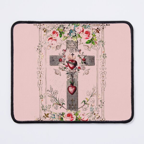 Item preview, Vintage Cross with Sacred Hearts of Jesus and Mary designed and sold by PhaedraArt.