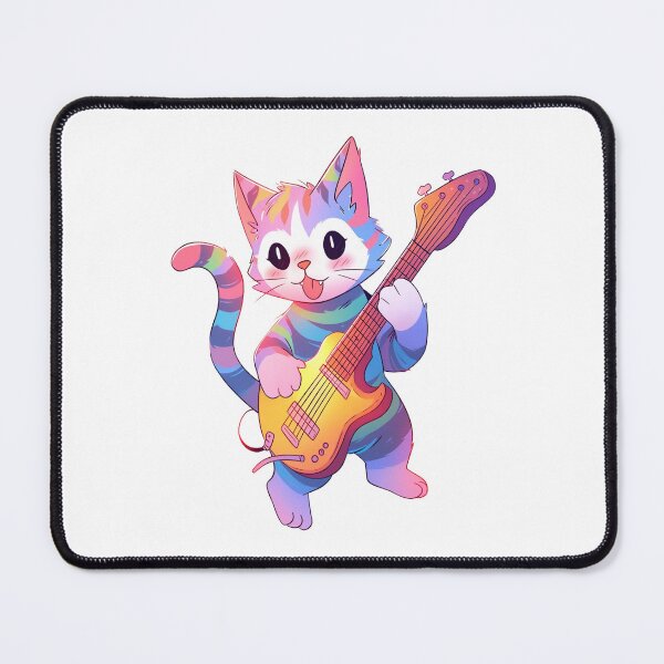 Item preview, colorful crazy cat playing electric guitar designed and sold by ArtHideaway.