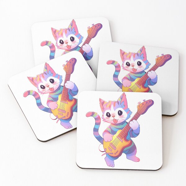 Item preview, colorful crazy cat playing electric guitar designed and sold by ArtHideaway.