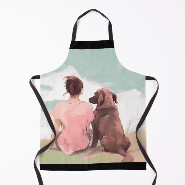 Item preview, brown haired girl with her labrador dog, illustration designed and sold by EmeraldeaArt.