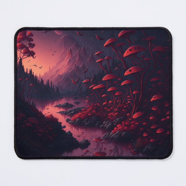 Artikelvorschau, Explore a whimsical landscape where fantastical flowers and bushes line the riverbank, creating a truly mesmerizing sight. entworfen und verkauft von RedArtG09.