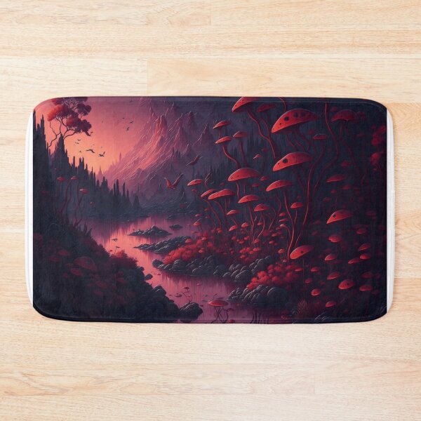 Item preview, Explore a whimsical landscape where fantastical flowers and bushes line the riverbank, creating a truly mesmerizing sight. designed and sold by RedArtG09.
