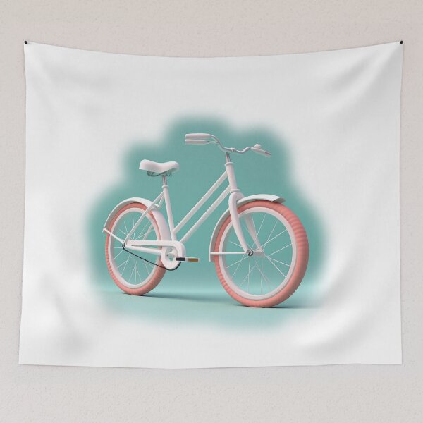 Item preview, white bicycle on turquoise background - Different logo size, position? Email me -  designed and sold by Picture-Art.
