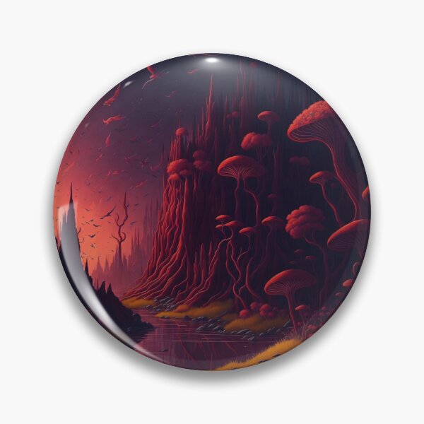 Artikelvorschau, Step into a surreal realm where tall mushrooms resemble towering trees, adding an element of fantasy and wonder to the scene. entworfen und verkauft von RedArtG09.