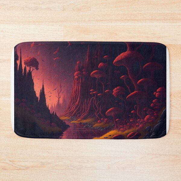 Item preview, Step into a surreal realm where tall mushrooms resemble towering trees, adding an element of fantasy and wonder to the scene. designed and sold by RedArtG09.