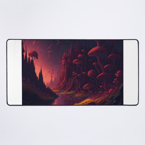 Artikelvorschau, Step into a surreal realm where tall mushrooms resemble towering trees, adding an element of fantasy and wonder to the scene. entworfen und verkauft von RedArtG09.