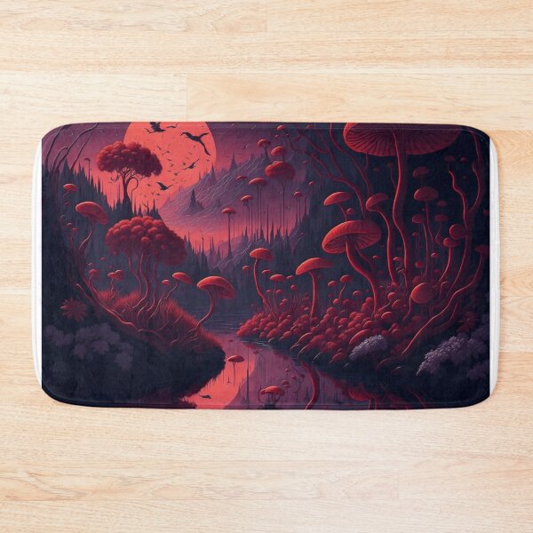 Item preview, Behold a reddish sky adorned with silhouettes of planets, creating an otherworldly backdrop for this mystical natural landscape. designed and sold by RedArtG09.