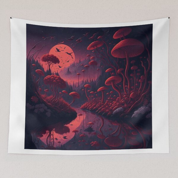 Item preview, Behold a reddish sky adorned with silhouettes of planets, creating an otherworldly backdrop for this mystical natural landscape. designed and sold by RedArtG09.