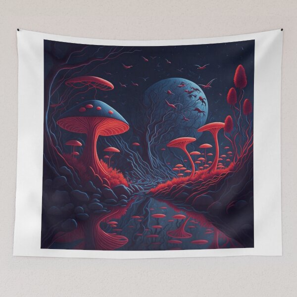 Item preview, Witness the graceful silhouettes of birds as they soar through the fantastical setting, adding a touch of mystique and intrigue. designed and sold by RedArtG09.