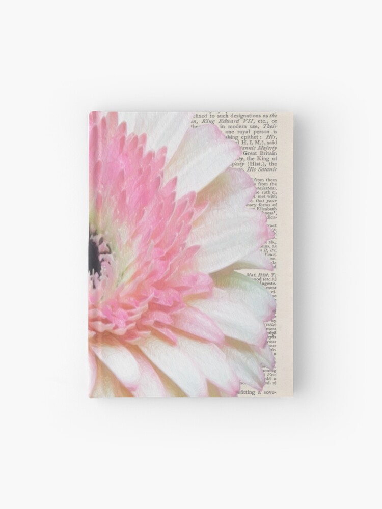 Cuaderno de tapa dura «Gerbera, flor rosa impresa en la antigua página de  diccionario Inglés» de littlewordsmith | Redbubble