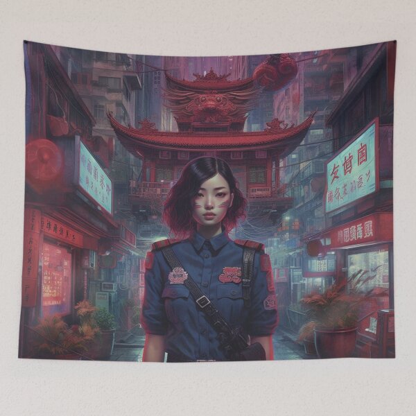 Item preview, Asian Female Police Officer at the Entrance of Petaling Street: Digital Art designed and sold by WFTan.