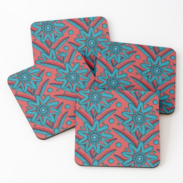 Item preview, Blue Flowers on Coral designed and sold by TanglePatch.