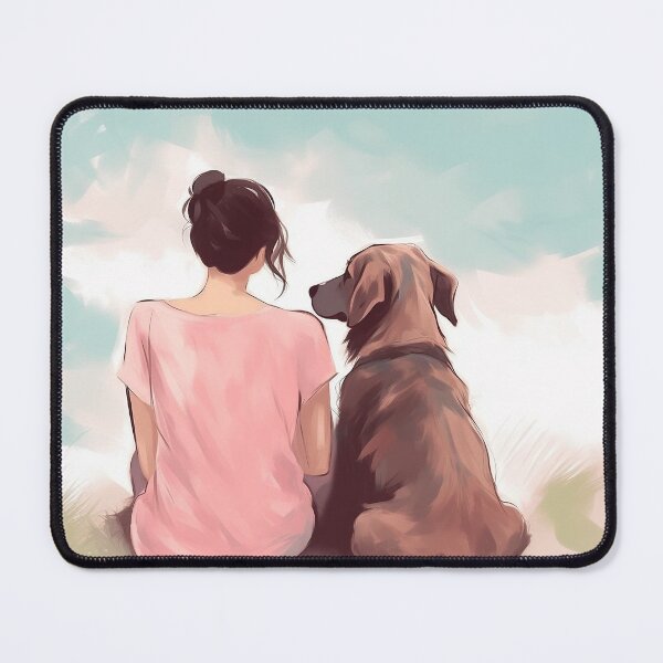 Item preview, brown haired girl with her brown labrador dog, illustration designed and sold by EmeraldeaArt.