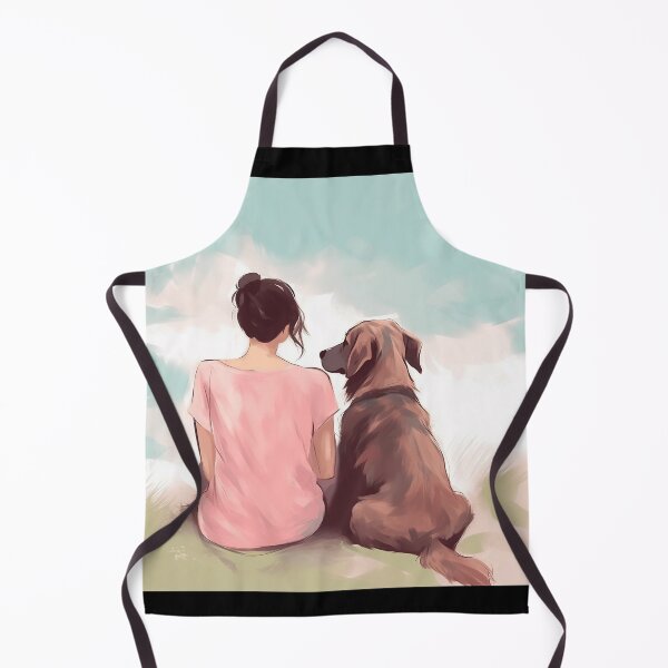 Item preview, brown haired girl with her brown labrador dog, illustration designed and sold by EmeraldeaArt.