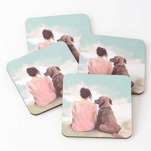 Item preview, brown haired girl with her brown labrador dog, illustration designed and sold by EmeraldeaArt.
