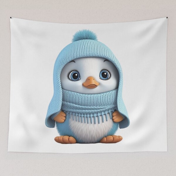 Item preview, colorful fantasy penguin baby changeable colors of eye, fur, knitted hat and scarf - Different logo size, position, color? Email me -  designed and sold by Picture-Art.
