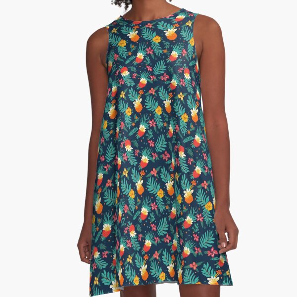 Pineapple - Bright Flowers over Berries A-Line Dress