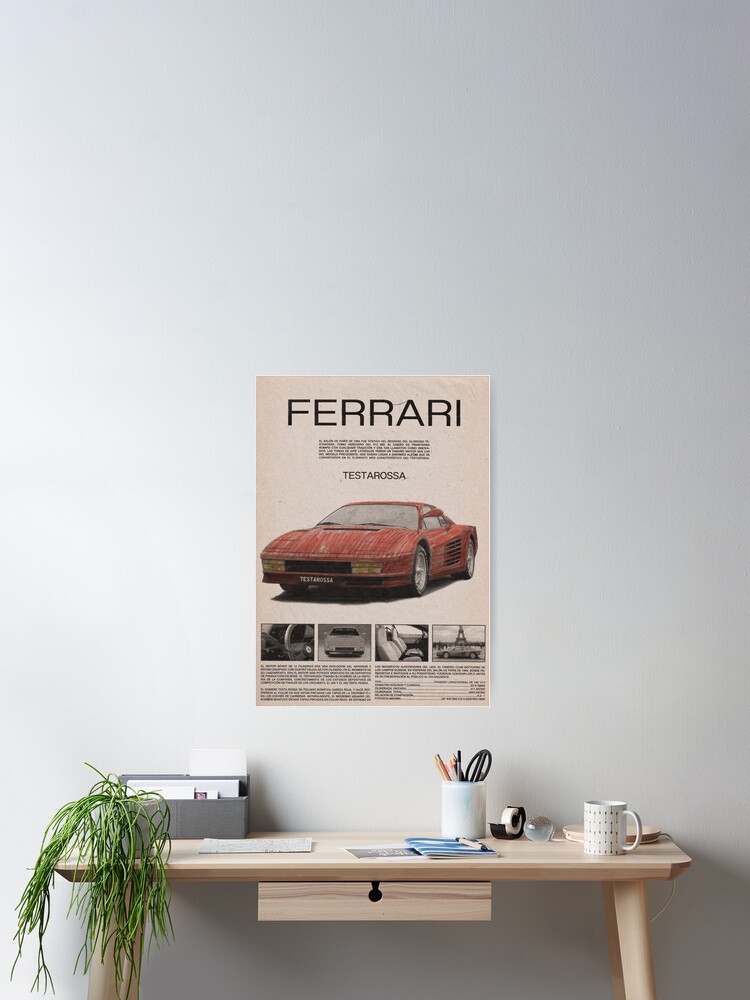 Affiche Ferrari Testarossa – Poster Art Mural Années 80, Minimaliste