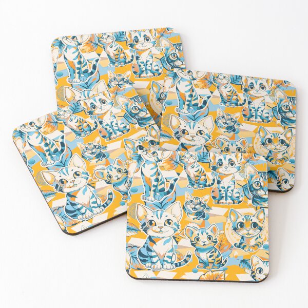Item preview, Cat #3 design, Cat fabric design, Cat Mom Gift, Pets, Kids gift, Ideal pet gift, Blue orange colours designed and sold by Andimoot.