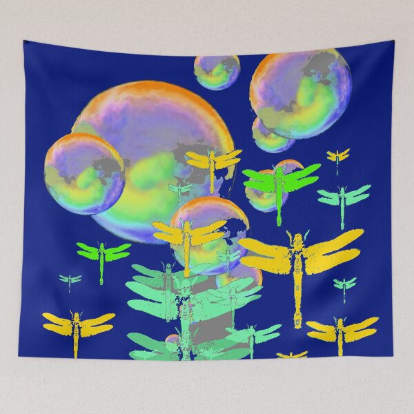 Item preview, DECORATIVE GREEN-GOLD DRAGONFLIES SOAP BUBBLES ART designed and sold by sharlesart.