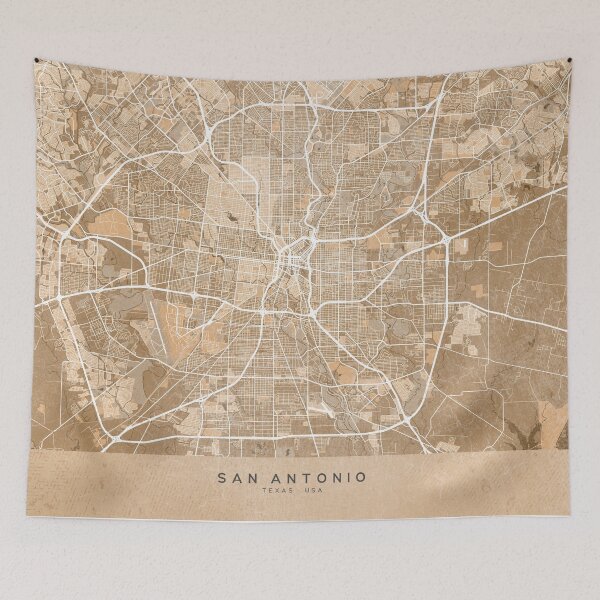Item preview, Map of San Antonio (TX, USA) in sepia vintage style designed and sold by blursbyai.