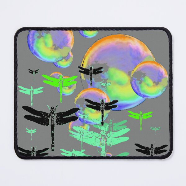 Item preview,   BLACK-GREEN DRAGONFLIES BUBBLES GREY FANTASY ART designed and sold by sharlesart.
