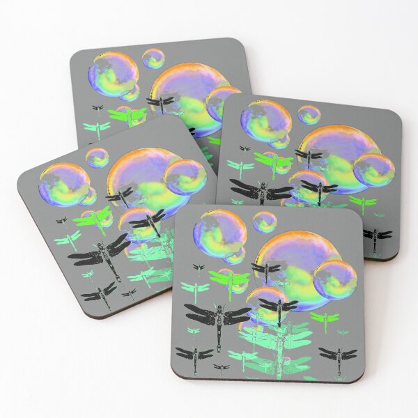 Item preview,   BLACK-GREEN DRAGONFLIES BUBBLES GREY FANTASY ART designed and sold by sharlesart.