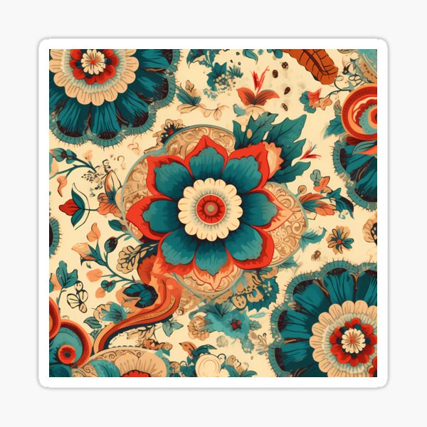 Boho Floral, Vintage pattern Style with Vibrant Accents Sticker