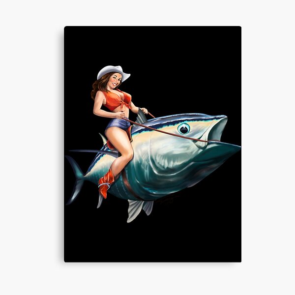 Bluefin Tuna Rider Fishing PinUp Girl  Canvas Print for Sale by  christophermit