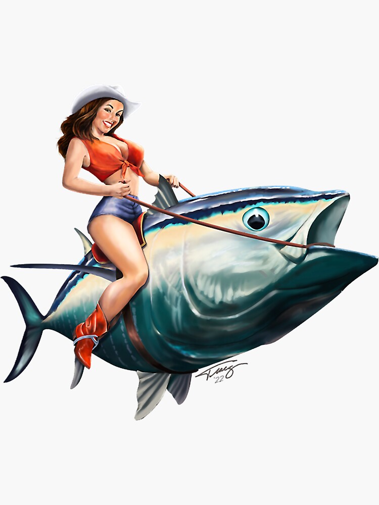 Bluefin Tuna Rider Fishing PinUp Girl | Sticker