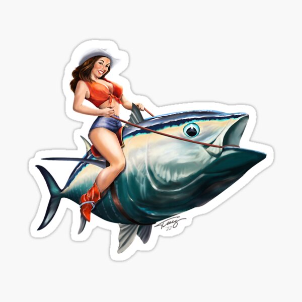 Bluefin Tuna Rider Fishing PinUp Girl  Sticker for Sale by