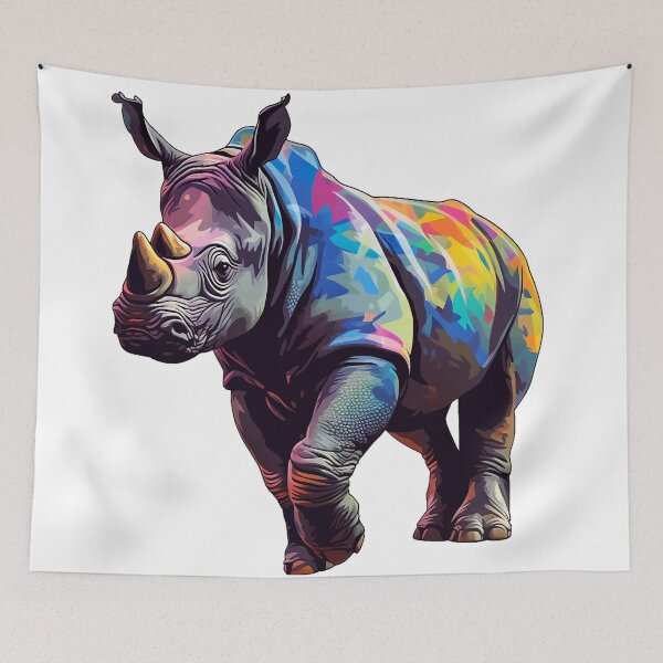 Aperçu de l'œuvre colorful rhino wild animal - Different logo size, position? Email me - créée et vendue par Picture-Art.