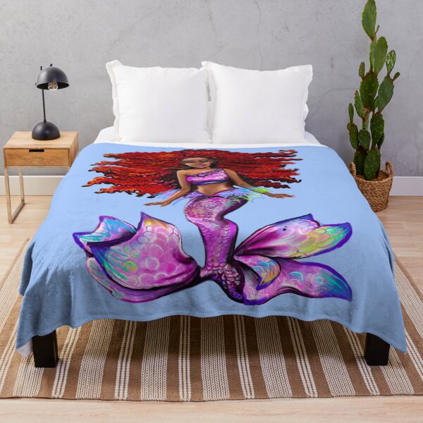 Item preview, Mermaid - with fiery red Afro hair, Black African American melanin queen designed and sold by Artonmytee.