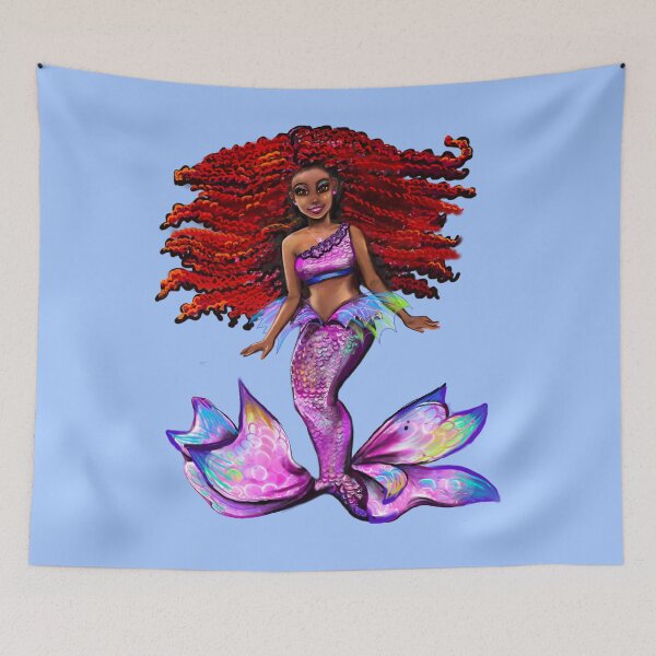 Item preview, Mermaid - with fiery red Afro hair,  Black African American melanin queen designed and sold by Artonmytee.