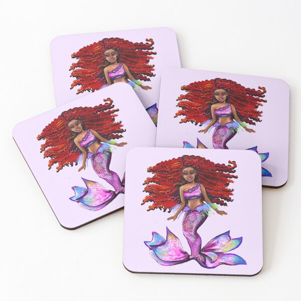 Item preview, Mermaid - with fiery red Afro hair,  Black African American melanin queen designed and sold by Artonmytee.