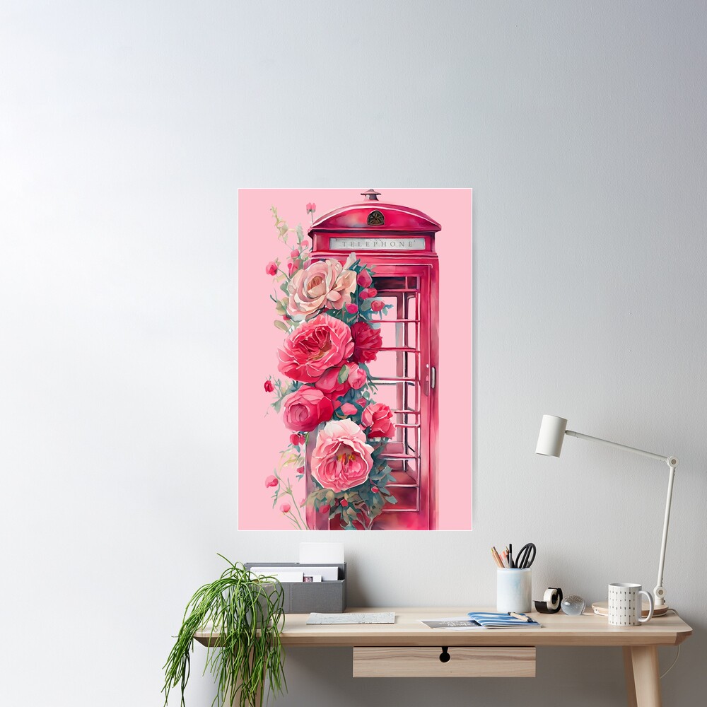 London Phone Box Pink Wall Art Pink Telephone Booth London 