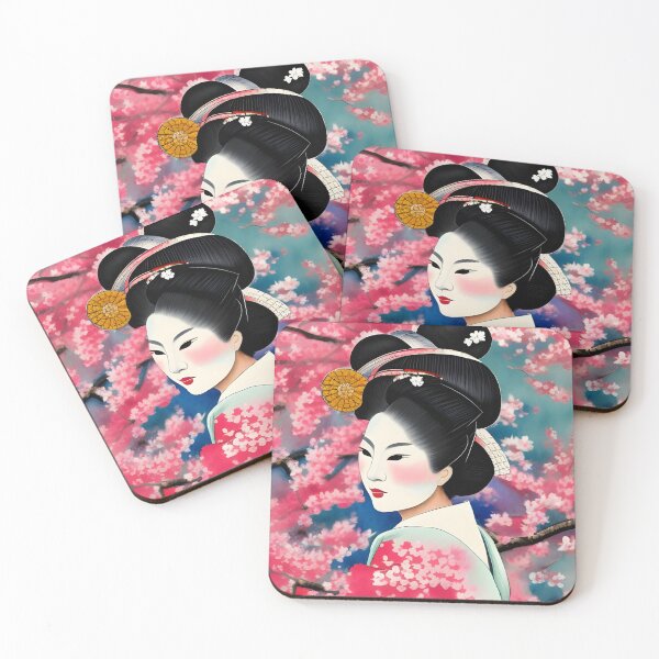 Item preview, Japanese Geisha Cherry Blossom Sakura Watercolour Style Portrait designed and sold by Ameiva-Apparel.