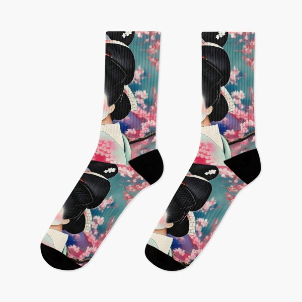 Item preview, Japanese Geisha Cherry Blossom Sakura Watercolour Style Portrait designed and sold by Ameiva-Apparel.