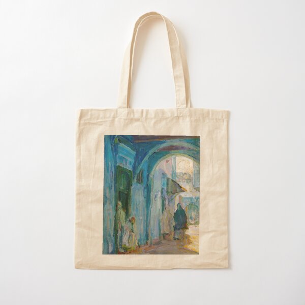 Vintage Street Scene in Tangier, Morocco Oil Painting | P266 Cotton Tote Bag