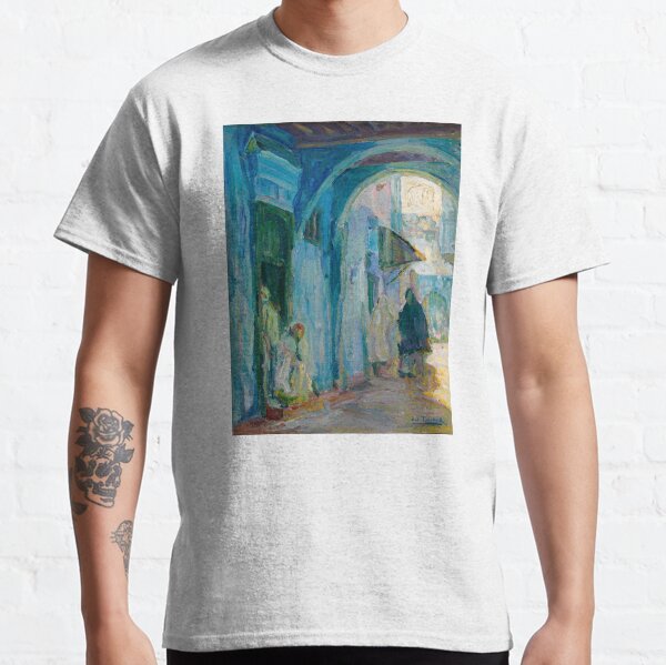 Vintage Street Scene in Tangier, Morocco Oil Painting | P266 Classic T-Shirt