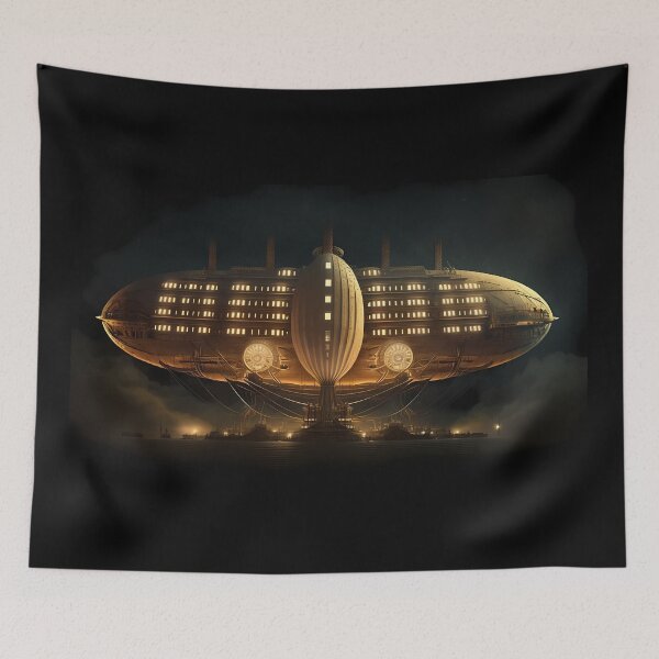 Item preview, Airship's Nocturnal Journey Around Megastructures: A Retro-styled Digital Art Exploration designed and sold by WFTan.