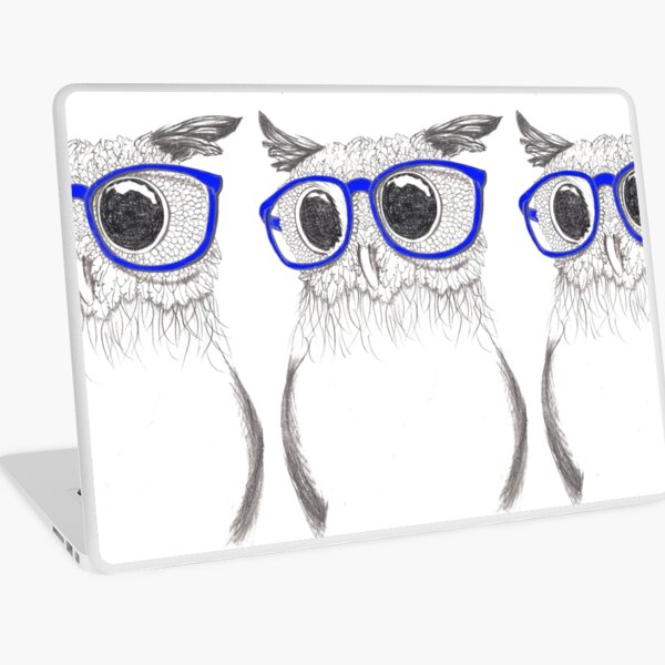 Nerdy Owl with Blue Laptop Skin