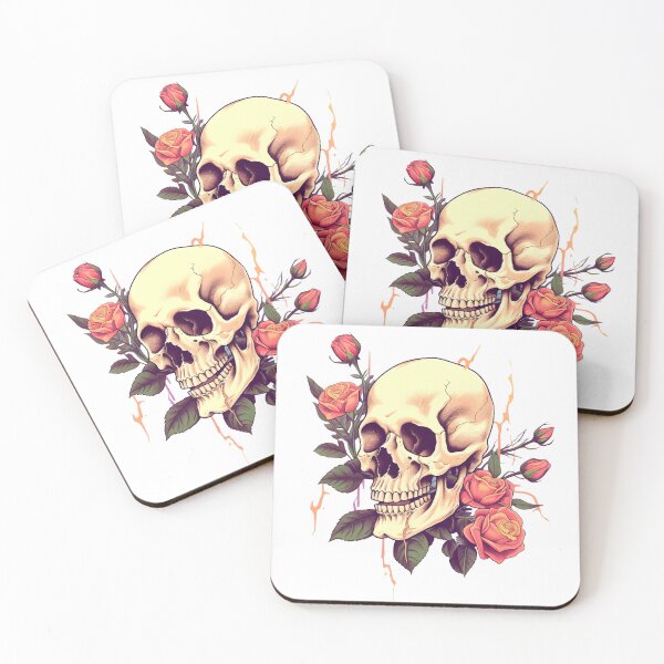 Item preview, Yellow Scull with Red Roses designed and sold by TheBlackPixelCo.
