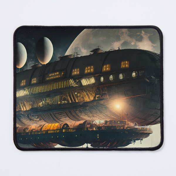 Item preview, Night of the Gargantuan Moon: An Old-Style Digital Art of an Airship among Megastructures designed and sold by WFTan.