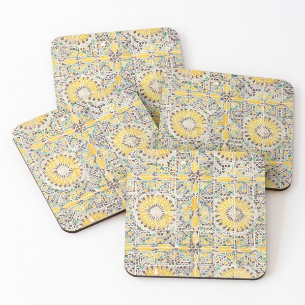 Item preview, Vintage Moroccan Tile Watercolour Pattern in Yellow, Green and Blue | P270 designed and sold by Piccolo Fiore Prints.