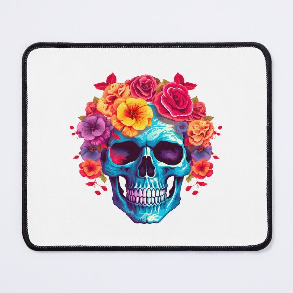 Item preview, Blue Scull with Yellow Orange and Red Roses designed and sold by TheBlackPixelCo.